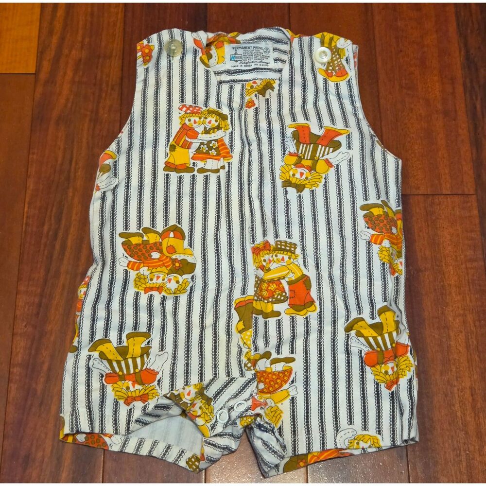 Vintage Infant 9 Mos. Romper Overall Jumper Play Cartoon Snap Bottom